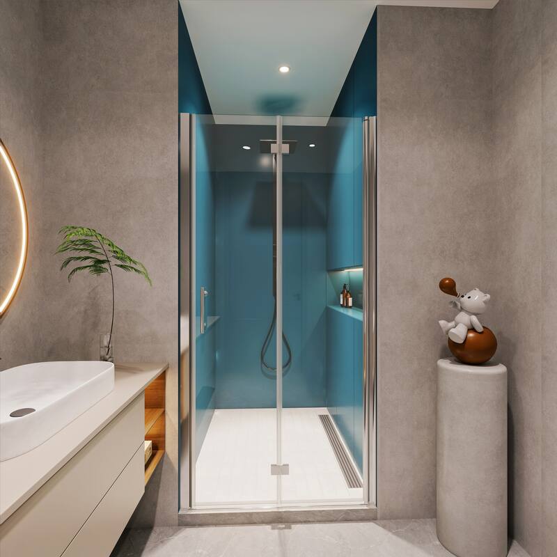 Pivot shower door, open outside, with 1/4" tempered glass finish