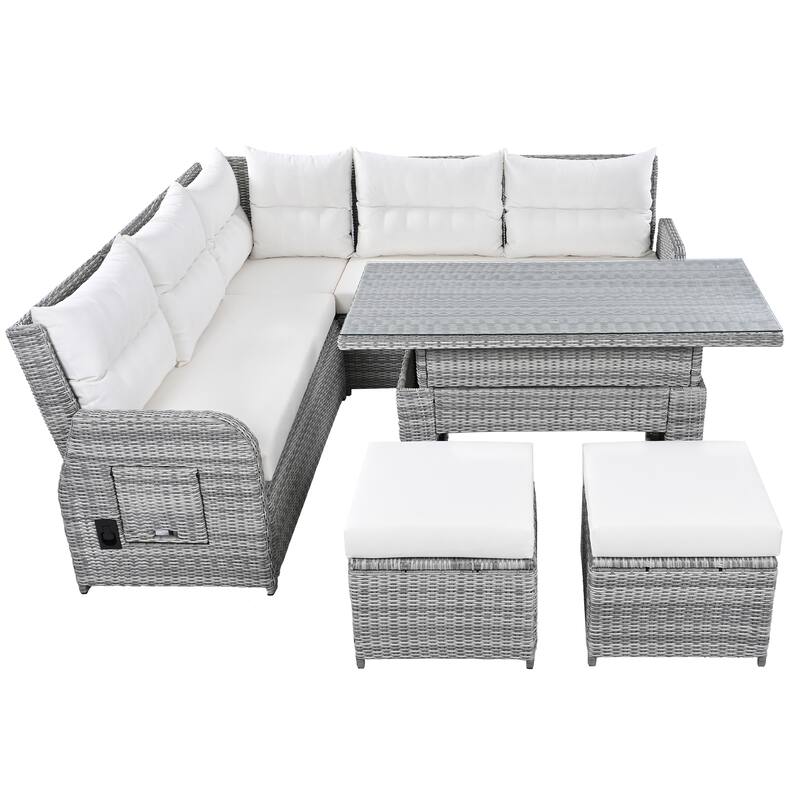 Outdoor Rattan Sectional Sofa Set with Adjustable Table & Recliners