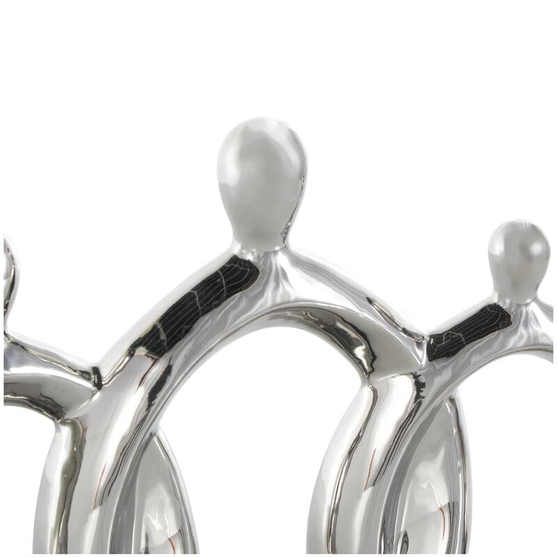 Ceramic Family 3 Figure Decorative Sculpture with Black Rectangular Base - Silver - Roche River Decor