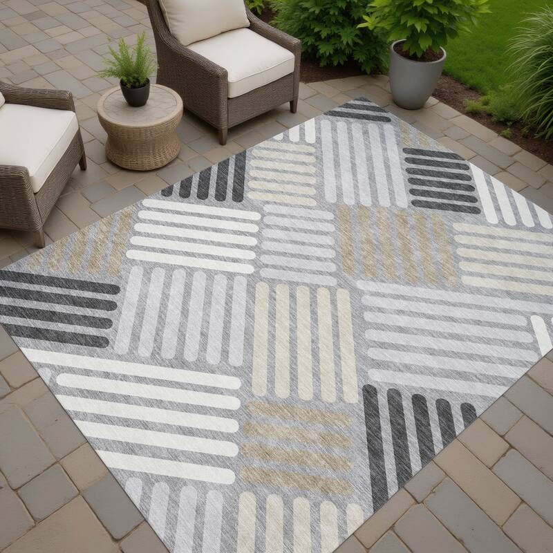 Machine Washable Indoor/ Outdoor Modern Weave Chantille Rug - Gray - 10' x 14'