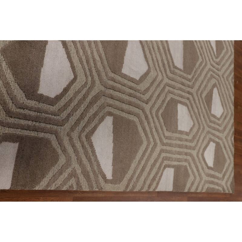 Geometric Indo Modern Area Rug Handmade Wool Carpet - 8'11"x 11'9"