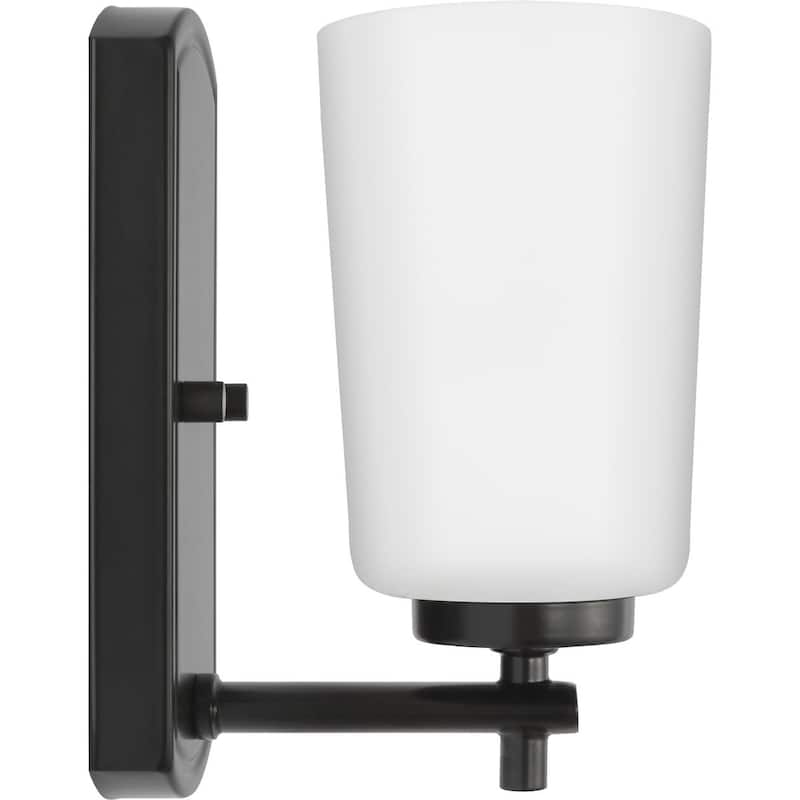 Adley Collection One-Light Matte Black Etched Opal Glass New Traditional Bath Vanity Light - 4.5 in x 6 in x 7.75 in