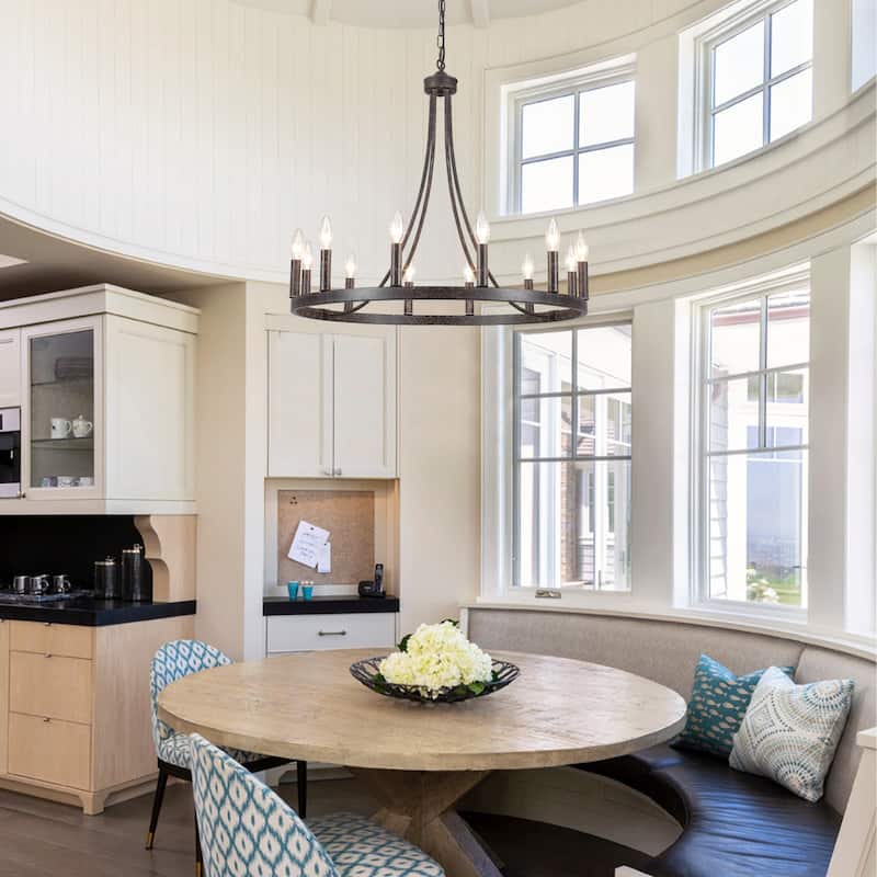 12-Light 26.77-inch Vintage Rustic Wagon Wheel Chandelier for Kitchen