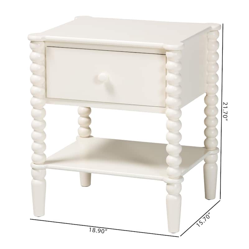 Rimona End Table with Bobbin Legs - 1-Drawer Accent Table with Spindle Turned Legs and Open Shelf, Cottage Farmhouse Side Table