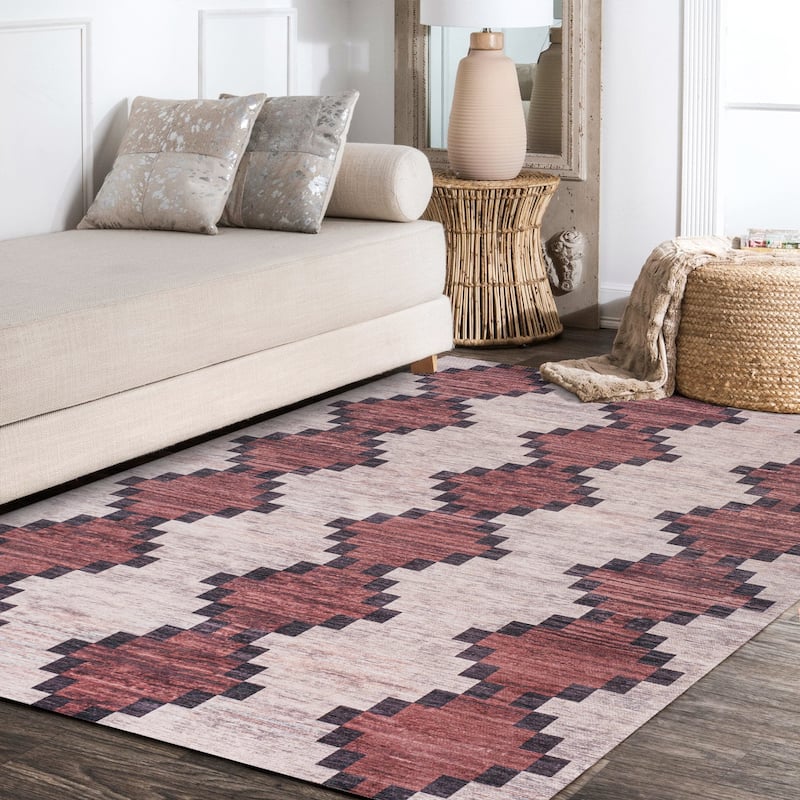 JONATHAN Y Siksak Bohemian Medallion Textured Weave Machine Washable Area Rug
