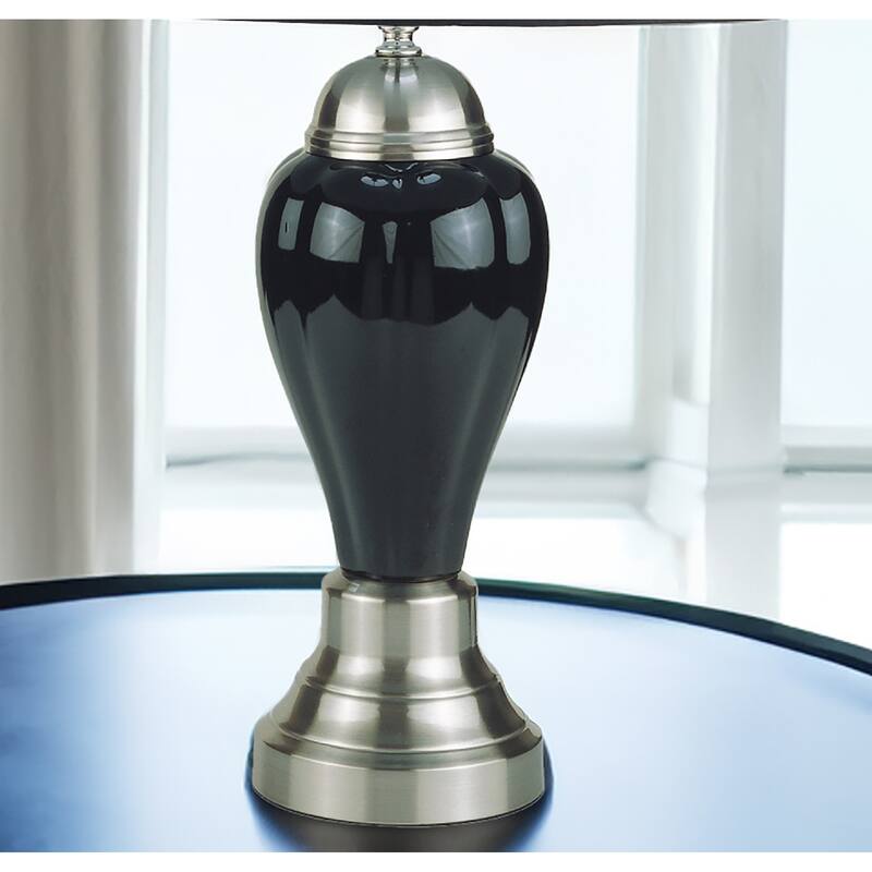 1pc Elegant Crafted Table Lamp Glossy Gray Base Contrasting Metallic Details Pleated Shade Modern Look Porcelain Rotary Switch