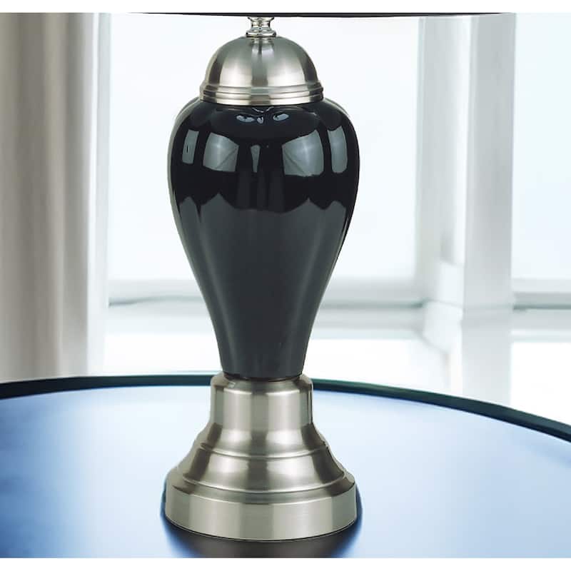 1pc Elegant Table Lamp Glossy Gray Base Metallic Details Pleated Shade Modern 100W
