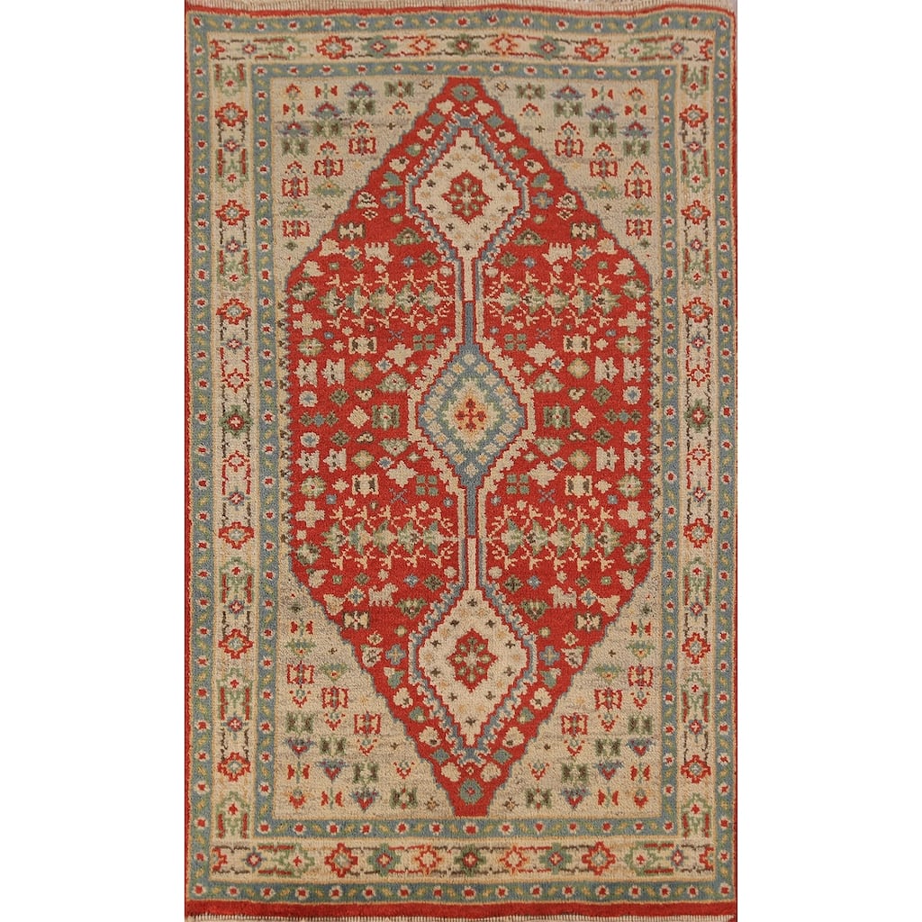 Geometric Kazak Indian Foyer Rug Hand-Knotted Wool Carpet - 2'9"x 5'1"