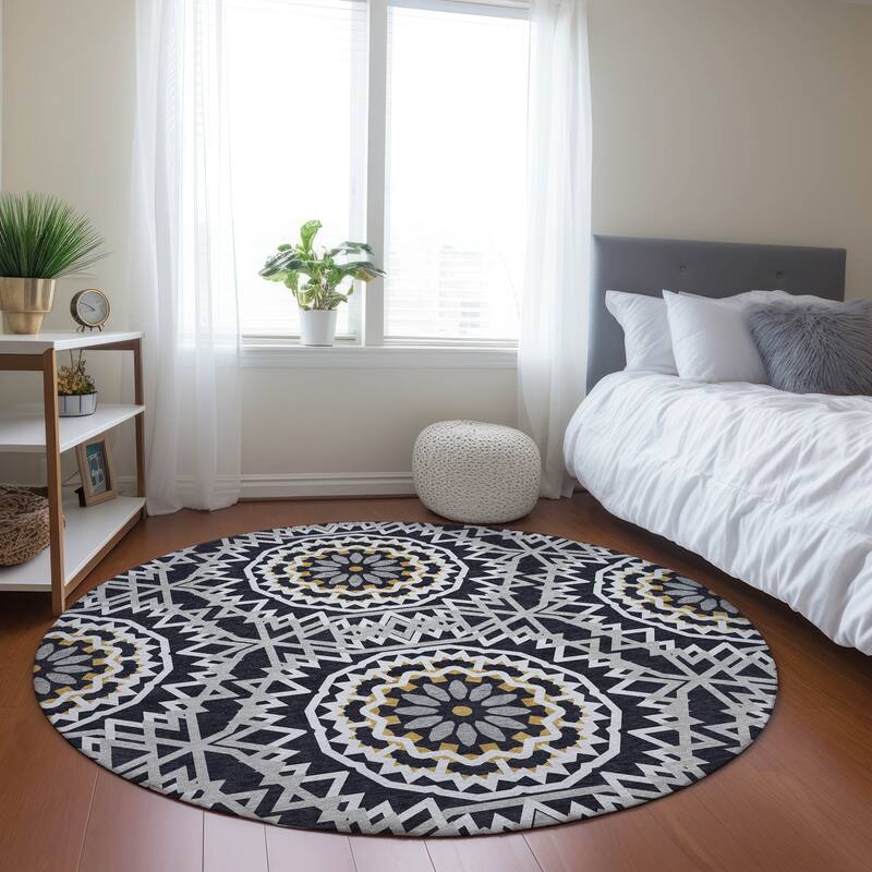 Machine Washable Indoor/ Outdoor Chantille Moroccan Boho Rug - Black - 8' x 8'