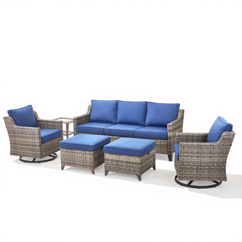 Pocassy Wicker Patio Sofa Glider Swivel Chair Ottoman Furniture Set.