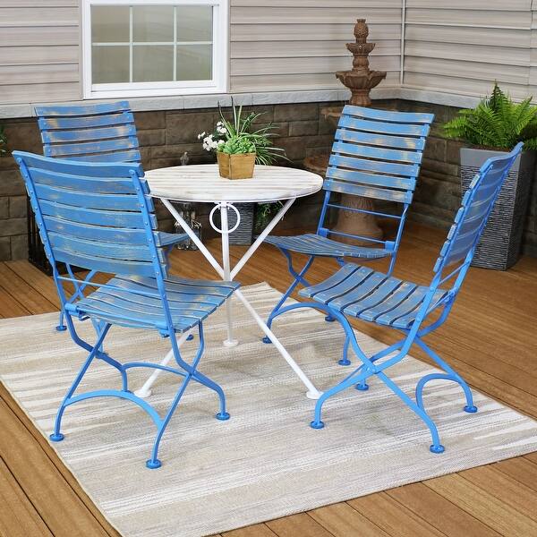 slide 2 of 7, Cafe Couleur 5pc Shabby Chic Wood Folding Table and Chair Set - Blue