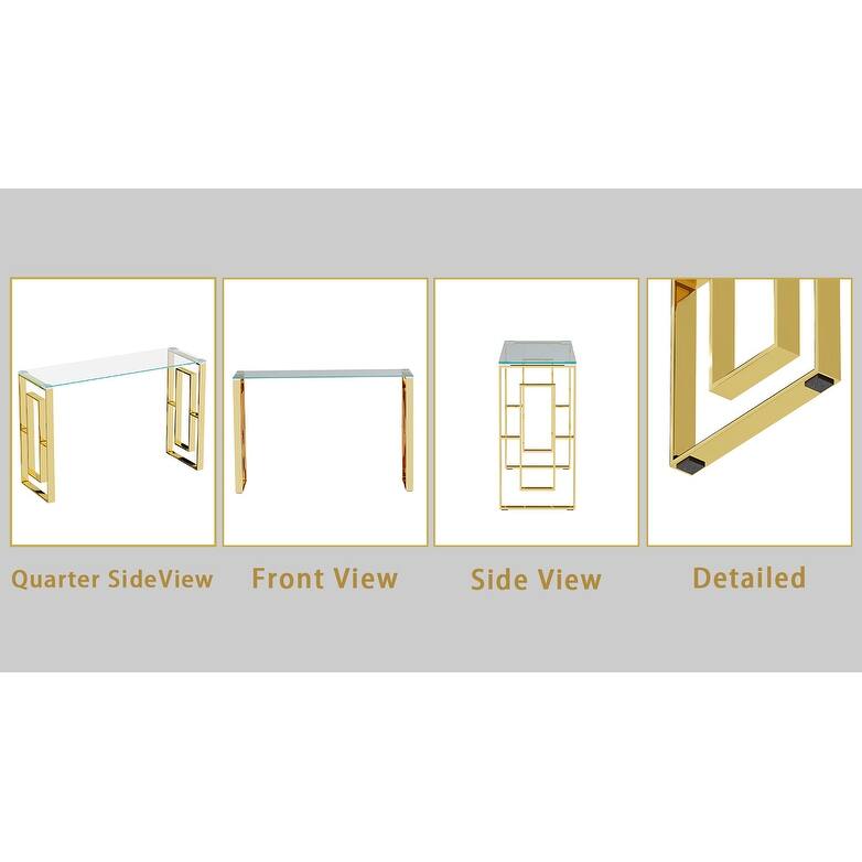 Modern Glass Console Table, Sofa Table with Sturdy Metal Frame and Tempered Glass Top - 55.1" x 17.7" x 30.7"