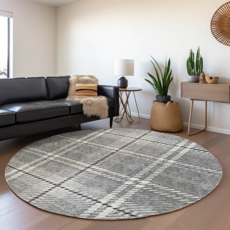 Premium Washable Super Soft Plaid Mayfield Rug - Gray - 8' x 8'
