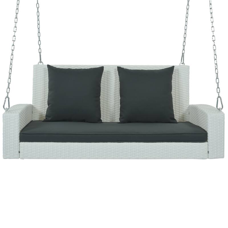 Wicker Porch Swing for 2 with Includes Cushion and Pillows, 500lb Capacity Rust-Proof Chains