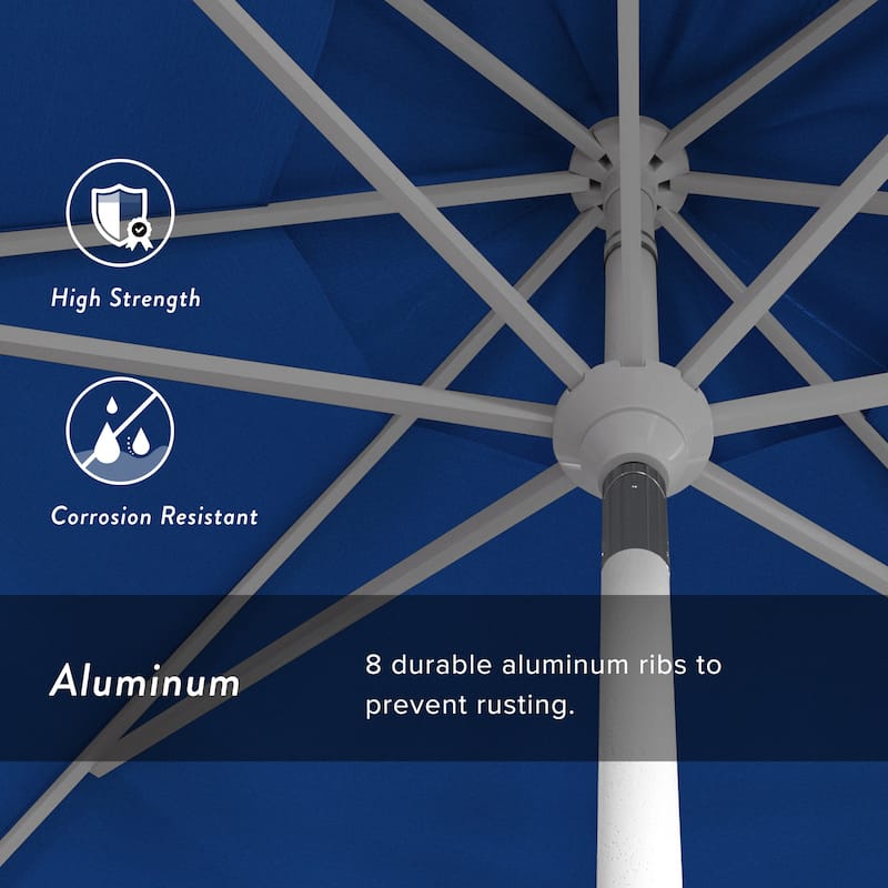 California Umbrella 11' Golden State Series Patio Umbrella White Aluminum Frame Crank Lift Collar Tilt Olefin Royal Blue Fabric
