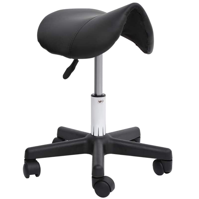 Adjustable Rolling Stool with Faux Leather Seat and Smooth Casters for Salon Spa Tattoo and Office Use - Black