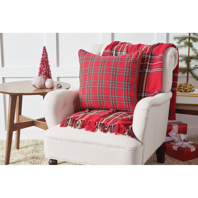 20" x 20" Arlington Red Plaid Christmas Throw Pillow