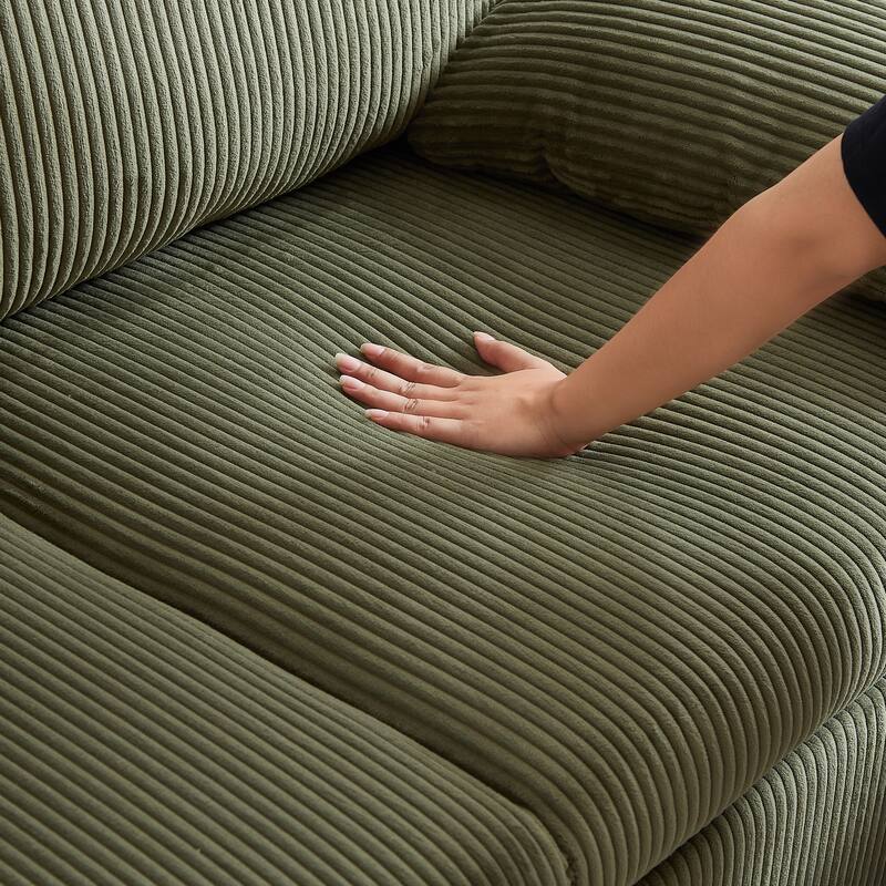 65" Corduroy 2-Seater Sleeper Sofa, 3-in-1 with Storage and Side Pocket