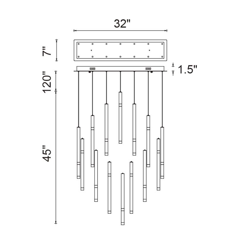 Flute Integrated LED 32in Black Chandelier