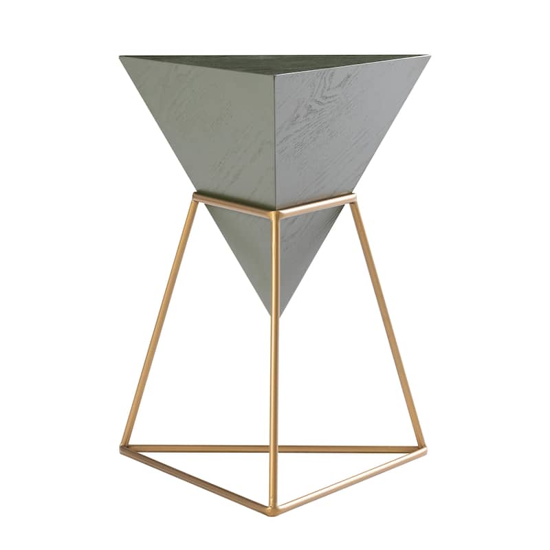 COZAYH Modern Geometric End Table with Wooden Top and Metal Base, Unique Pyramid Side Table Plant Stand for Office, Triangle