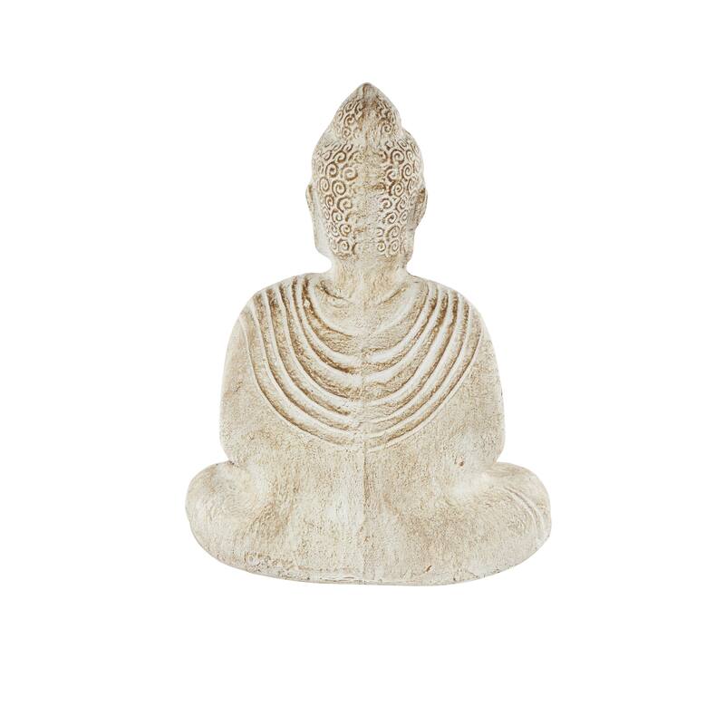 Cream Paper Mache Handmade Carved Buddha Decorative Sculpture with Brown Distressing
