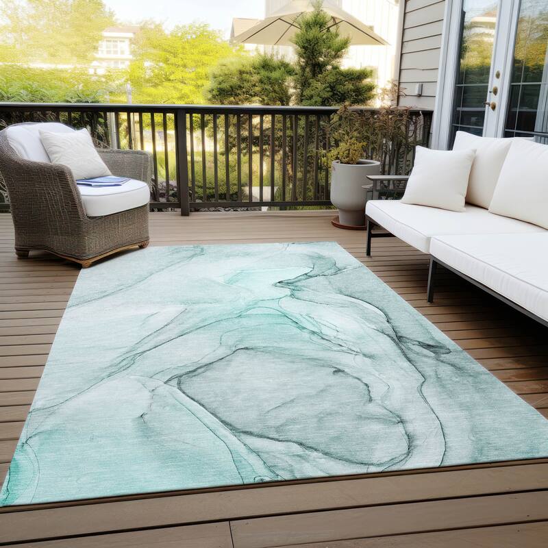 Machine Washable Indoor/ Outdoor Abstract Chantille Rug - Teal - 10' x 14'