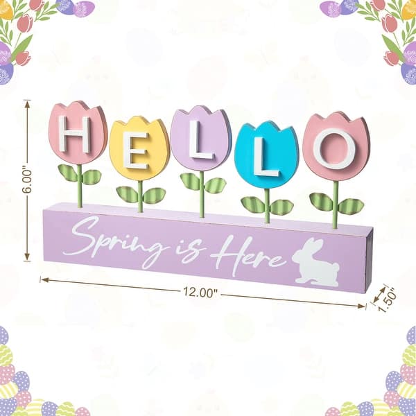 dimension image slide 0 of 2, Glitzhome Easter Wooden/Metal Tulips/Bunny Family Spring Theme Table Decor