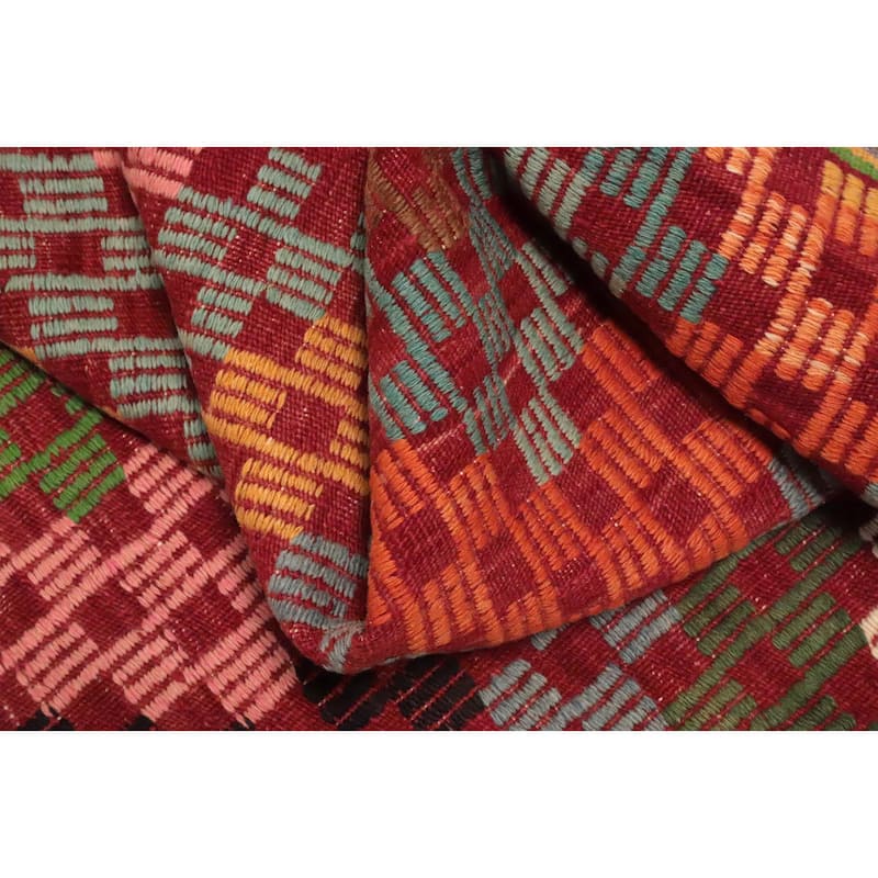 Hand Woven Oriental 100% Wool Carpet Southwestern Tribal Multi-Colored Kilim Area Rug - 9' 4'' X 6' 1''