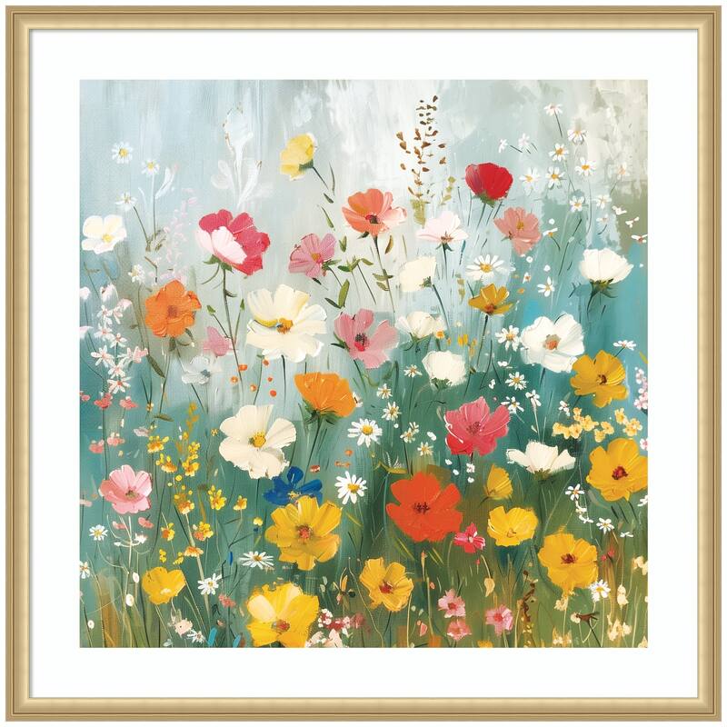 Kate and Laurel Framed Art Boho WIldflower Garden by The Creative Bunch Studio - 34x34 - Gold