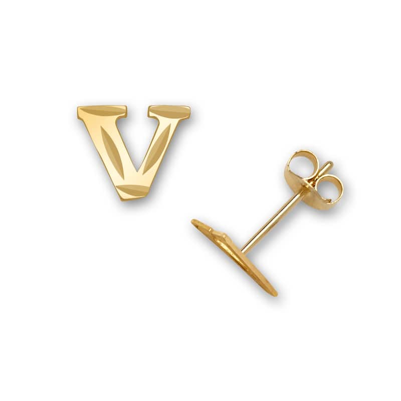 Curata Solid 14k Yellow Gold Diamond-cut Monogram Initial Pair Earrings - Orange - V