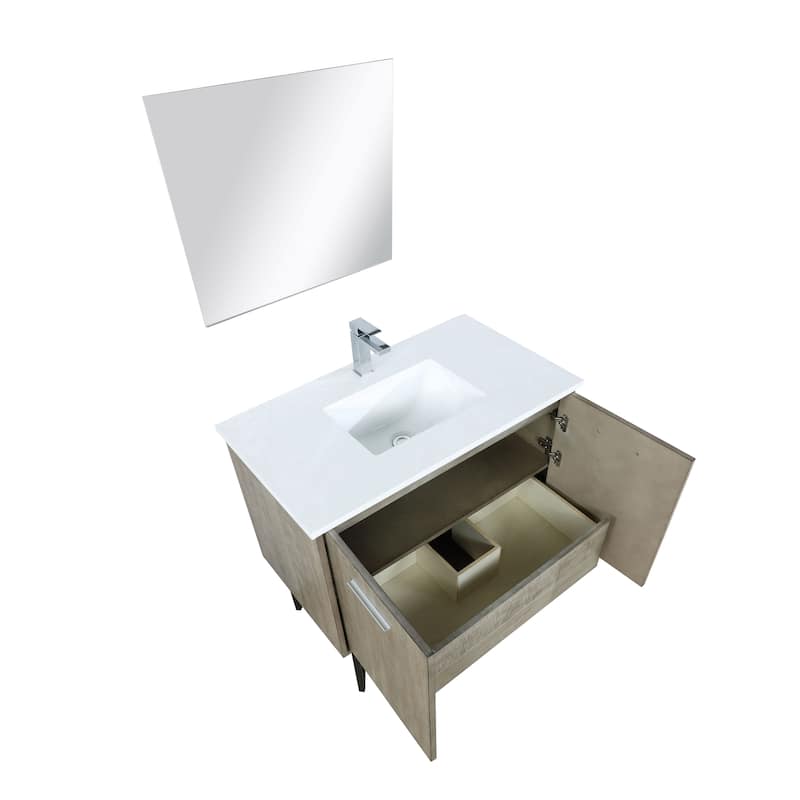 Lancy 36 in W x 20 in D Rustic Acacia Bath Vanity, White Quartz Top, Chrome Faucet Set and 28 in Mirror
