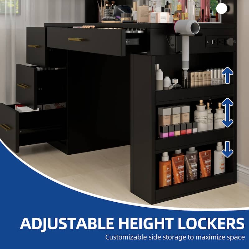 Moasis 40" Makeup Vanity with Mirror and Lighted ,Vanity Table with Power Outlet and 4 Drawers & Storage Shelves