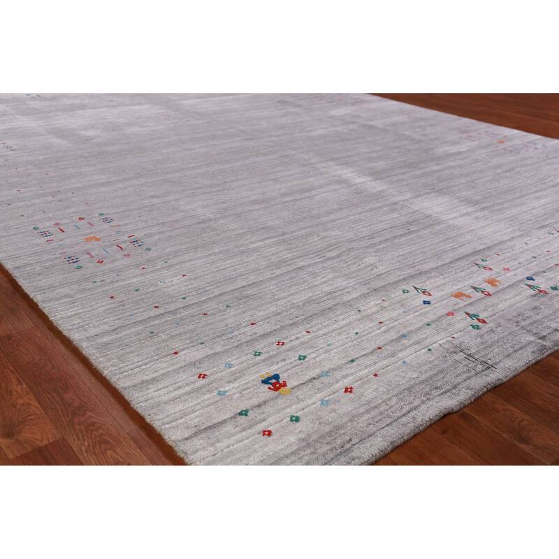 Hand Knotted Oriental 100% Wool Carpet Tribal Tribal Greys & Charcoal Gabbeh Area Rug - 9' 11'' X 7' 9''