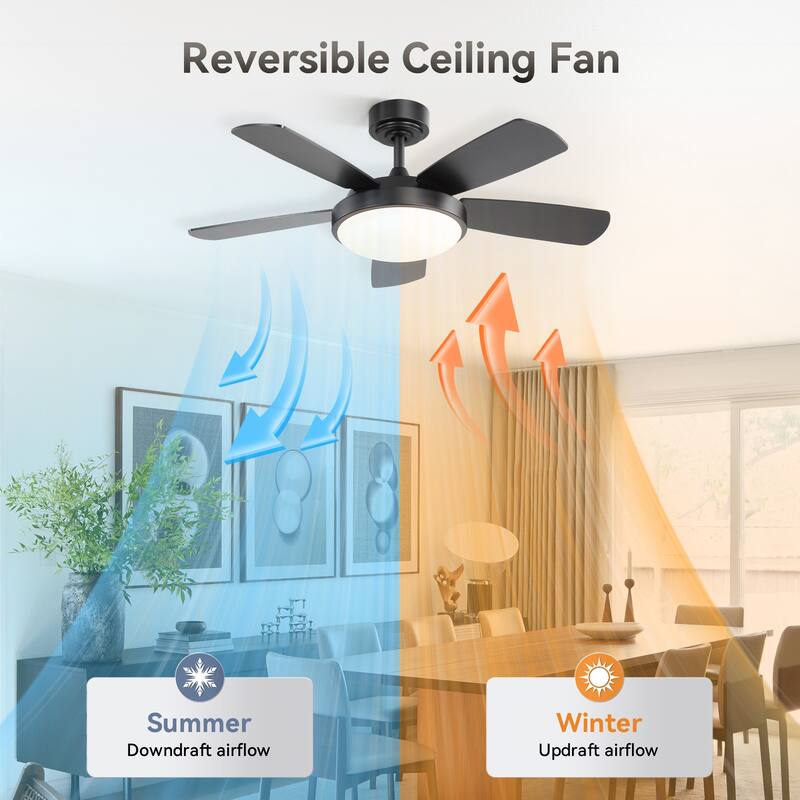 42 Inch White Ceiling Fan with 22W LED Light and Remote Control MDF Blades Reversible DC Motor
