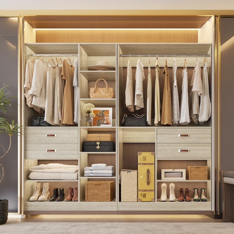 80''W Set of 2 Freestanding Closet System with Drawers, Reversible Wardrobe for Walk-in/ Reach-in Closet