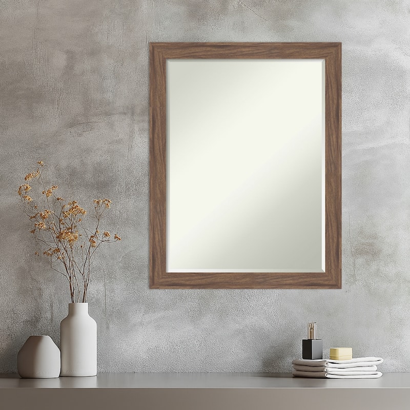 Pia Narrow Half-Inch-Bevel Framed Wall Mirror - Pia Medium Brown Narrow - 21 x 27 in