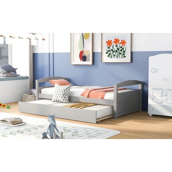 Twin Daybed Frame with Trundle Wooden Day Bed for Living Room Kids Twin Size Platform Bed with Headboard and Footboard Grey Bed Bath Beyond 39039145