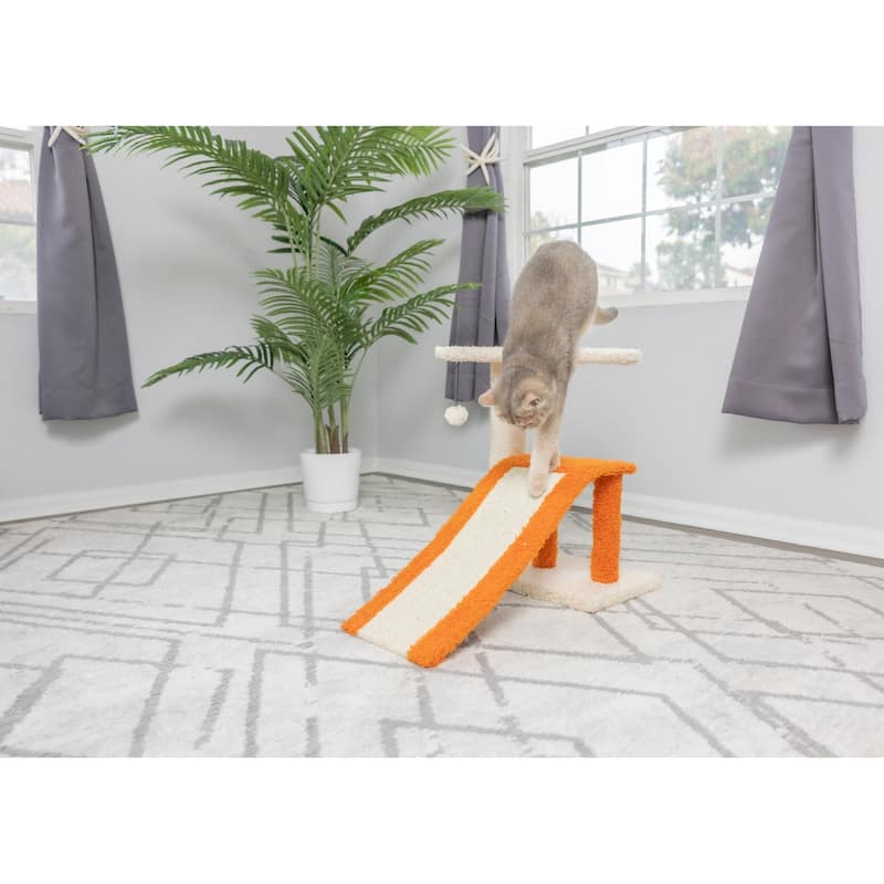 Two-Level Platform Real Wood Scratcher W Sisal Carpet Ramp - 21"(L) x 19"(W) x 27"(H)