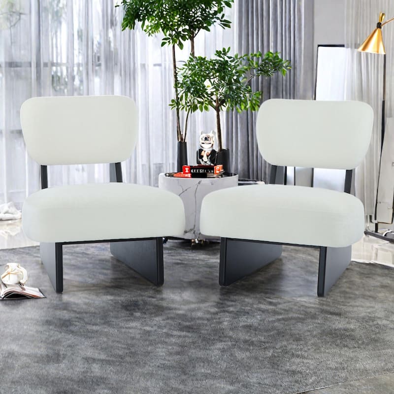 Polyester Lounge Chairs (Set of 2）with Black Wood Base, Minimalist Design, and Ergonomic Comfort - Black,White