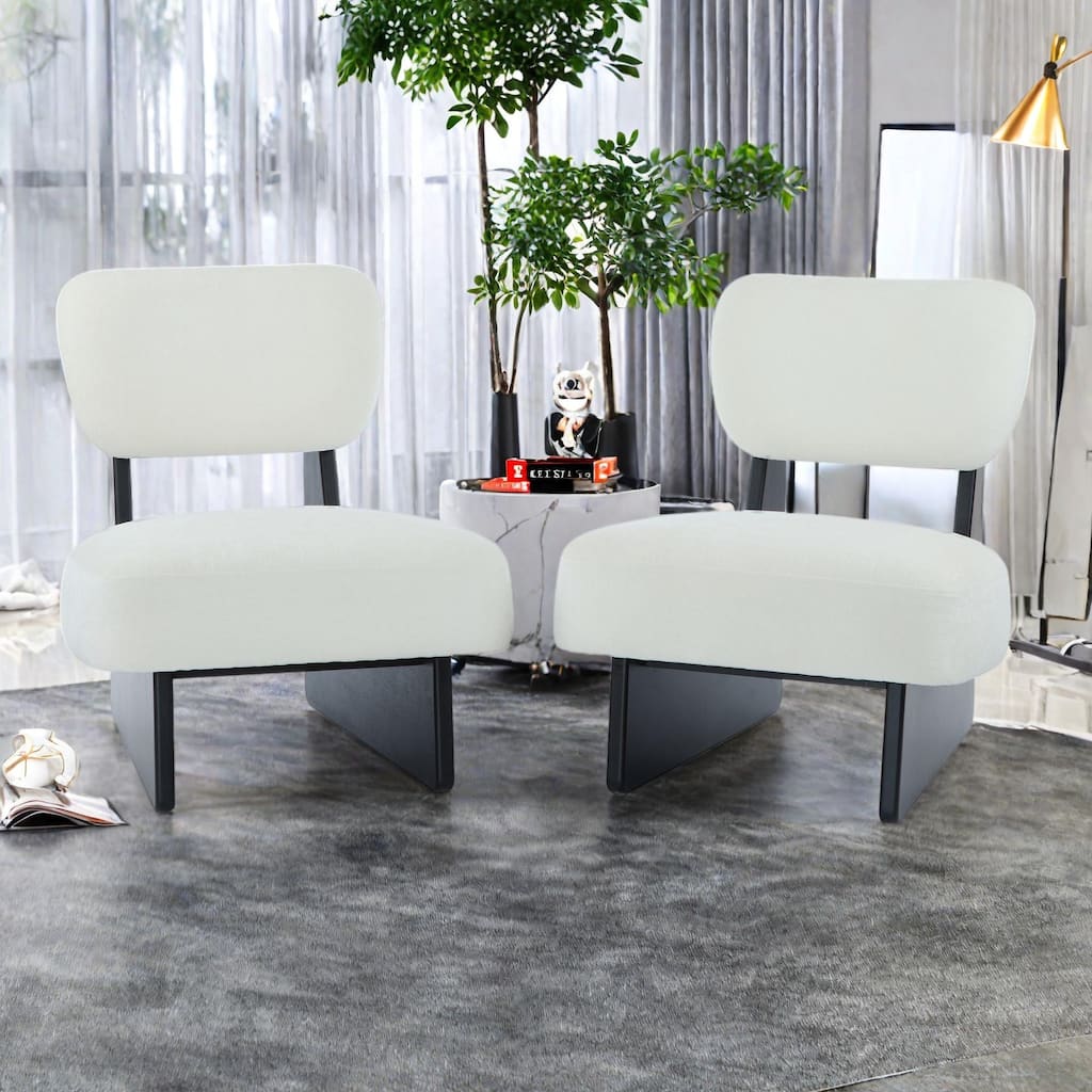 Polyester Lounge Chairs (Set of 2）with Black Wood Base, Minimalist Design, and Ergonomic Comfort