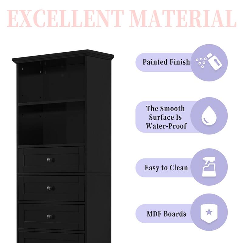 Tall Storage Cabinet with 3 Drawers & Adjustable Shelves for Bathroom