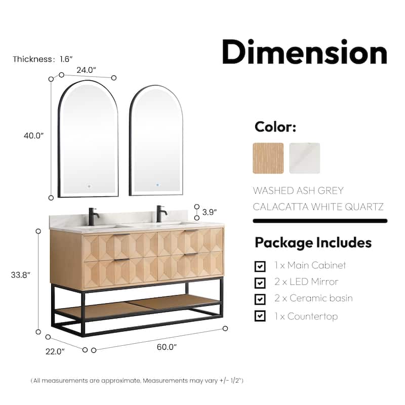 Milagro Bath Vanity with White Quartz Stone Top and Mirror