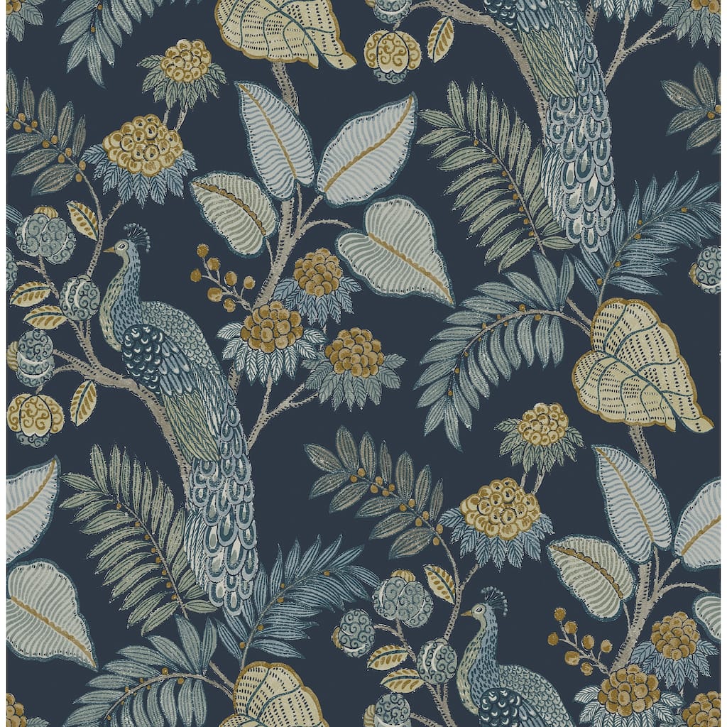 Chris Loves Julia x A-Street Prints Geneva Dark Blue Peacock Paradise Wallpaper