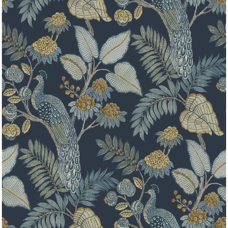 Chris Loves Julia x A-Street Prints Geneva Dark Blue Peacock Paradise Wallpaper