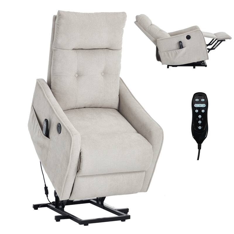 Chenille Single Motor Power Lift Recliner Chair with Massage and Heat for Elderly, Heavy Duty Motion Mechanism and One USB