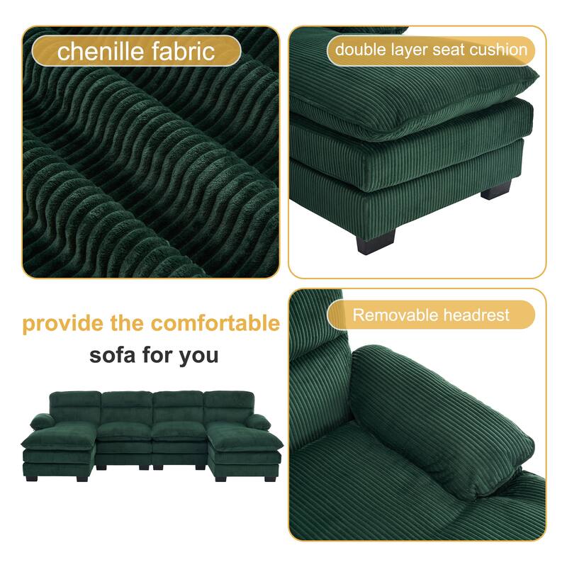 111.8" U-shaped profile sofa, including two single seats and two chaise