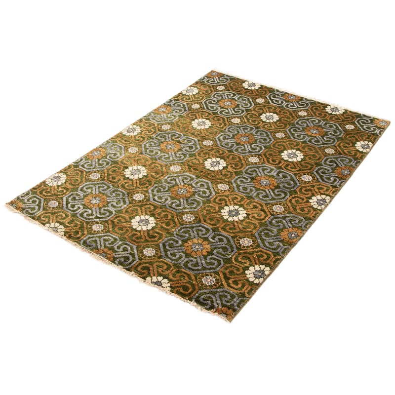 ECARPETGALLERY Hand-knotted Mystique Dark Green Wool Rug - 5'0 x 7'1