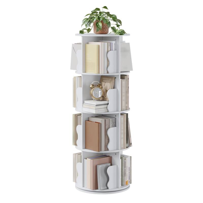 Rotating Bookcase, Standing Shelf with 4 Levels, 360° Floorstanding Wooden Bookcase, Office Shelf