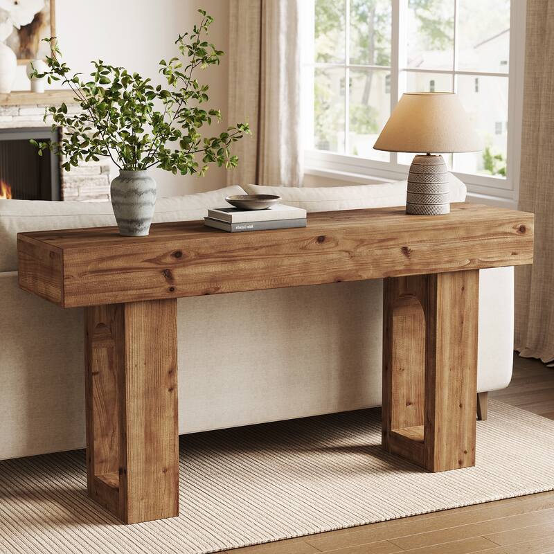 63 Inch Solid Wood Console Table for Entryway / Living Room, Farmhouse Sofa Table Behind Couch - 63" L x 13.8" W x 31.5" H