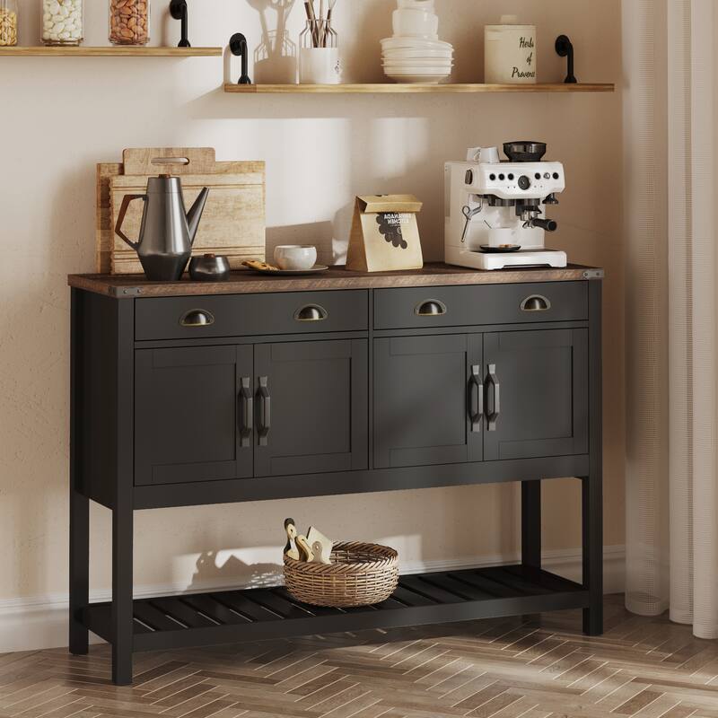 47" Modern Farmhouse Console Storage Table with 2 Drawers and Slatted Display Shelf